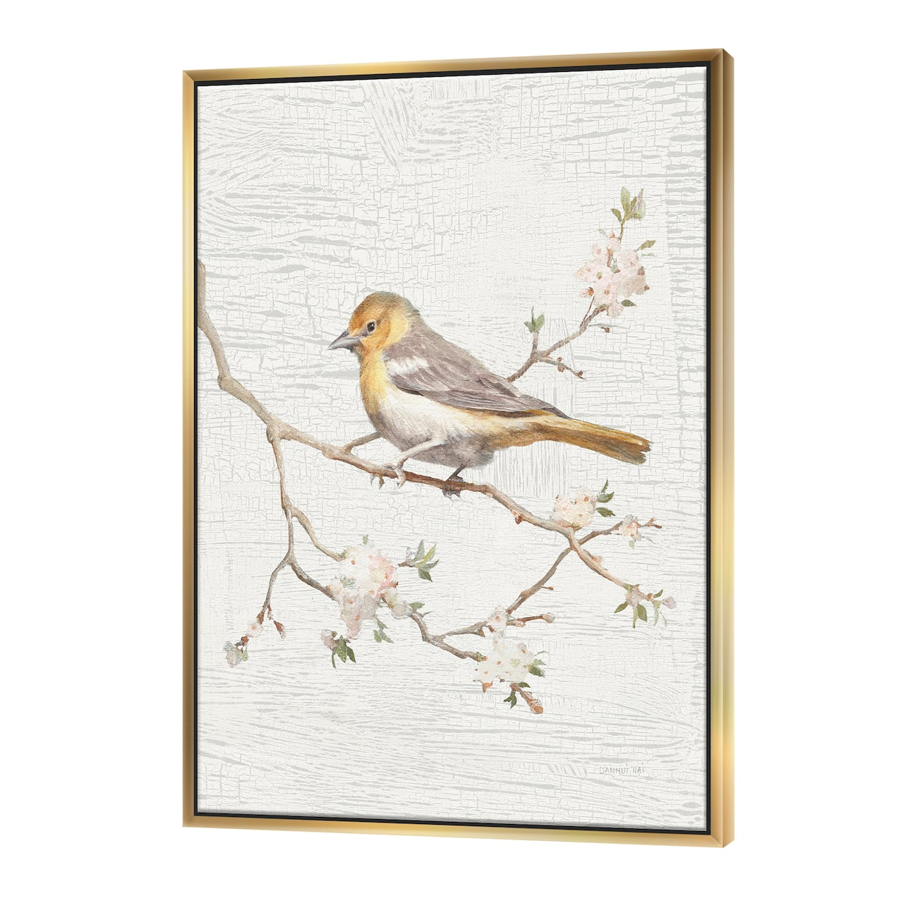 Designart - Birds on Blossom II - Farmhouse Canvas in Gold Frame